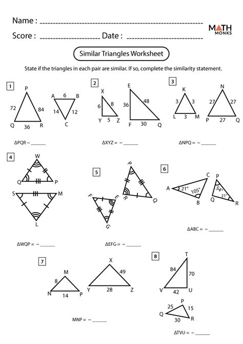 geometry grade worksheets 2nd. . Similar triangles worksheet math monks